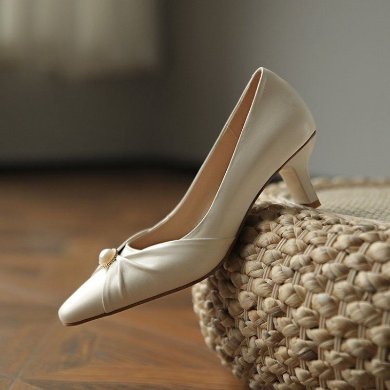 Ženska ljetna obuća Pearl sa srednjom potpeticom Cipele za žene 2023. Večernje četvrtaste mladenke Mlade Besplatna dostava Elegantne E Y2k A