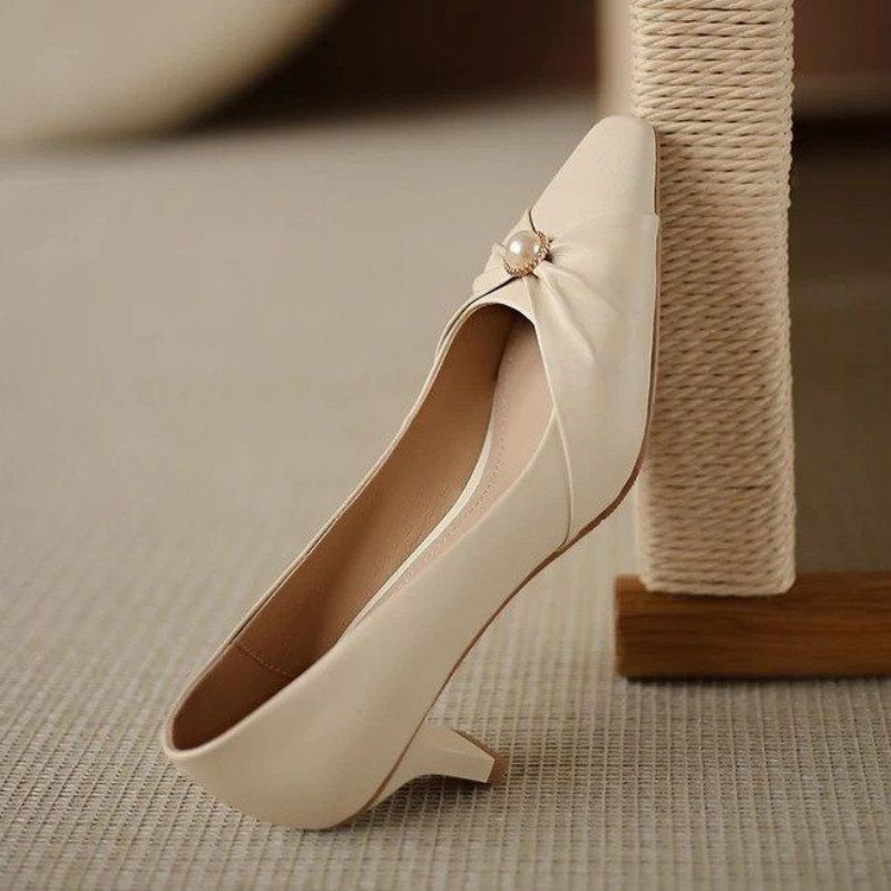 Ženska ljetna obuća Pearl sa srednjom potpeticom Cipele za žene 2023. Večernje četvrtaste mladenke Mlade Besplatna dostava Elegantne E Y2k A