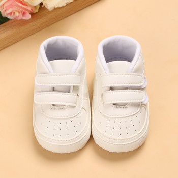 Детски пролетни обувки Новородени бебета Момичета и момчета Кръщене за развлечение Нехлъзгаща се обувка за ходене Бяла маратонка с мека подметка Prewalker