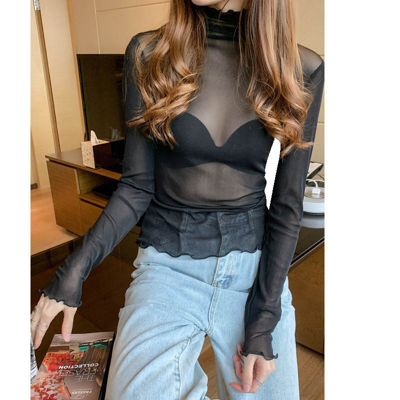 Veličina M-3XL Mrežaste bluze za djevojčice Košulje Majice Ženske jesenske Prozirne dolčevite s punim rukavima Tanke bluze Gornje potkošulje Ženske