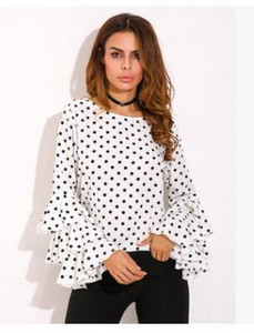 Γυναικεία μπλούζα Καλοκαιρινή πουά τύπωμα Flare μανίκι σιφόν μπλούζα μπλούζα Γυναικεία μπλούζα με μακρυμάνικο λαιμό και μπλούζα συν μέγεθος 5XL