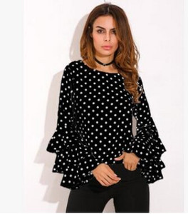 Γυναικεία μπλούζα Καλοκαιρινή πουά τύπωμα Flare μανίκι σιφόν μπλούζα μπλούζα Γυναικεία μπλούζα με μακρυμάνικο λαιμό και μπλούζα συν μέγεθος 5XL