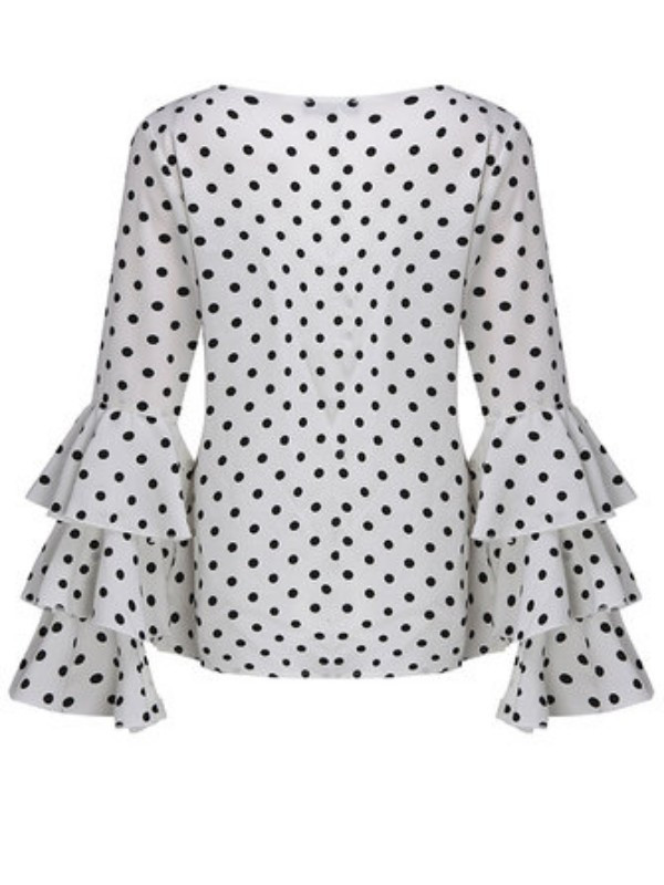 Γυναικεία μπλούζα Καλοκαιρινή πουά τύπωμα Flare μανίκι σιφόν μπλούζα μπλούζα Γυναικεία μπλούζα με μακρυμάνικο λαιμό και μπλούζα συν μέγεθος 5XL