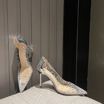 Γυναικεία καλοκαιρινά παπούτσια με κρύσταλλα Pumps παπούτσια για γυναίκες 2023 Γαμήλια παπούτσια νύφης ψηλοτάκουνα σέξι στρας διάφανο