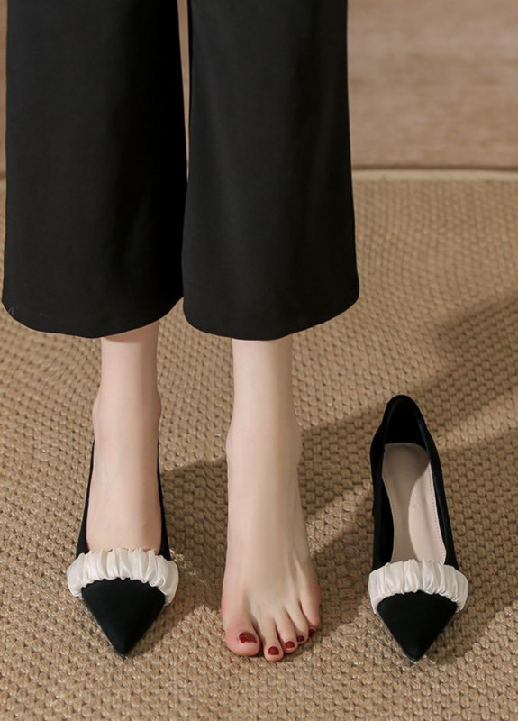 Dámske topánky na vysokých podpätkoch, letná obuv pre nevesty z roku 2023, čierne, na blokovom podpätku, so špicatou špičkou, hrubé, E, akcia A