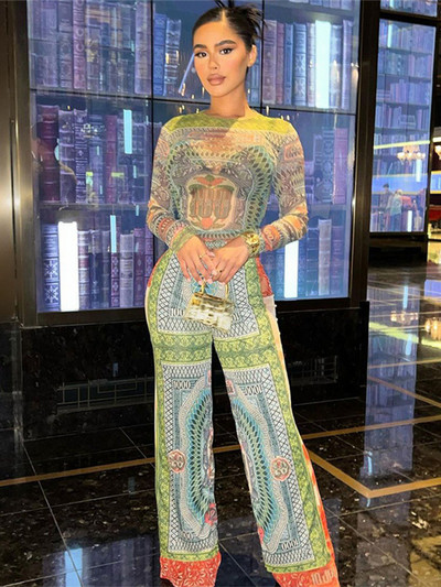 Hawthaw γυναικεία μακρυμάνικη διχτυωτή μπλούζα μπλουζάκια μακρύ παντελόνι σετ δύο τεμαχίων ρούχα 2022 Φθινοπωρινά ρούχα Είδη χονδρικής για επιχειρήσεις