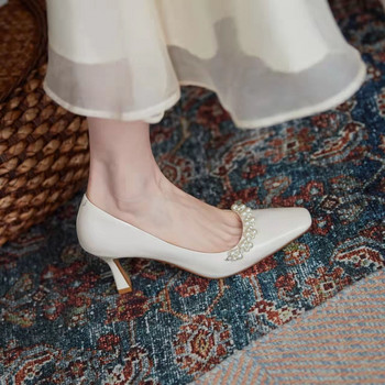 Дамски летни обувки на обувки на ток за жени 2023 г. Перлено червени помпи Високи токчета Stilito Сватбени обувки за булка A Разпродажба E