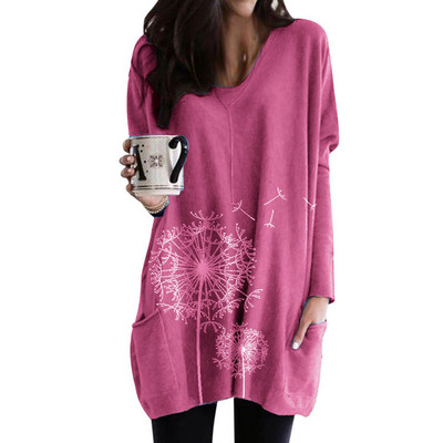 5xl bluza s cvjetnim printom veće veličine Ženske ležerne majice s tunikom s V-izrezom i džepovima Proljetne majice dugih rukava za žene Roupas Femininas