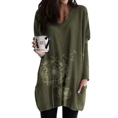 5xl bluza s cvjetnim printom veće veličine Ženske ležerne majice s tunikom s V-izrezom i džepovima Proljetne majice dugih rukava za žene Roupas Femininas
