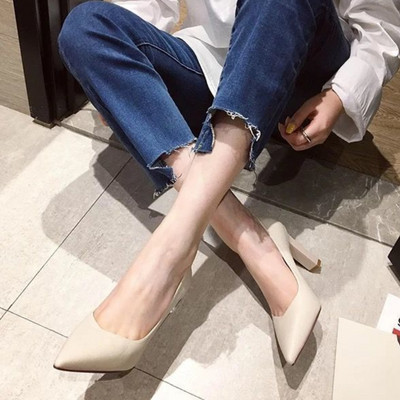 Ženska ljetna obuća Ženske cipele sa špicastim vrhovima Uredske super visoke pete 2023. Crne formalne četvrtaste pete Original Mark Beau danas