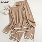 2023 Jesen Zima O-izrez dugih rukava Pulover s prorezima + dvodijelni komplet hlača sa širokim nogavicama visokog struka Ženska ležerna trenirka