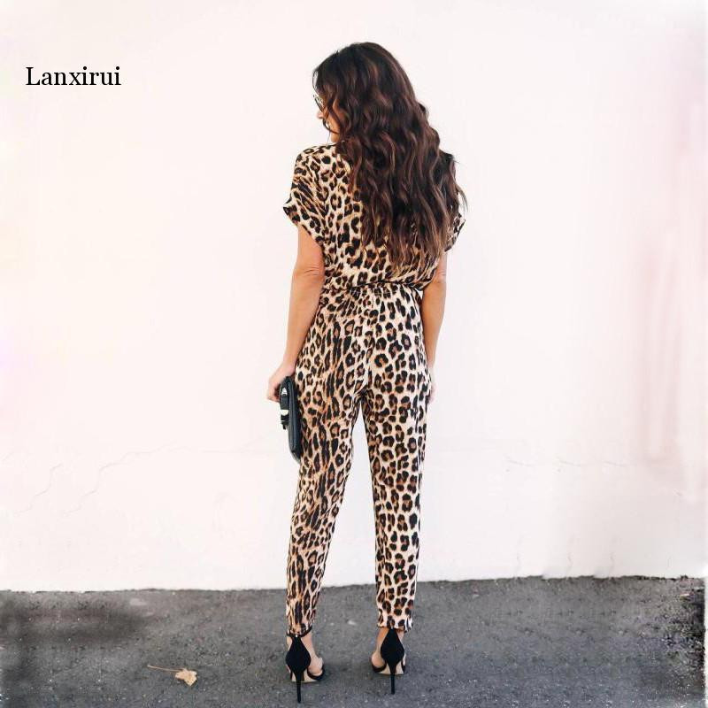 Dámske overaly s leopardím vzorom, krátky rukáv, dlhé nohavice, streetwear, gombíky, výstrih do V, dámske kancelárske oblečenie, ležérne oblečenie