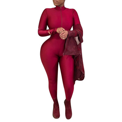 Sexy dámske tepláky s dlhým rukávom a zipsom, priliehavé nohavice, jednodielne klubové oblečenie, párty tepláky