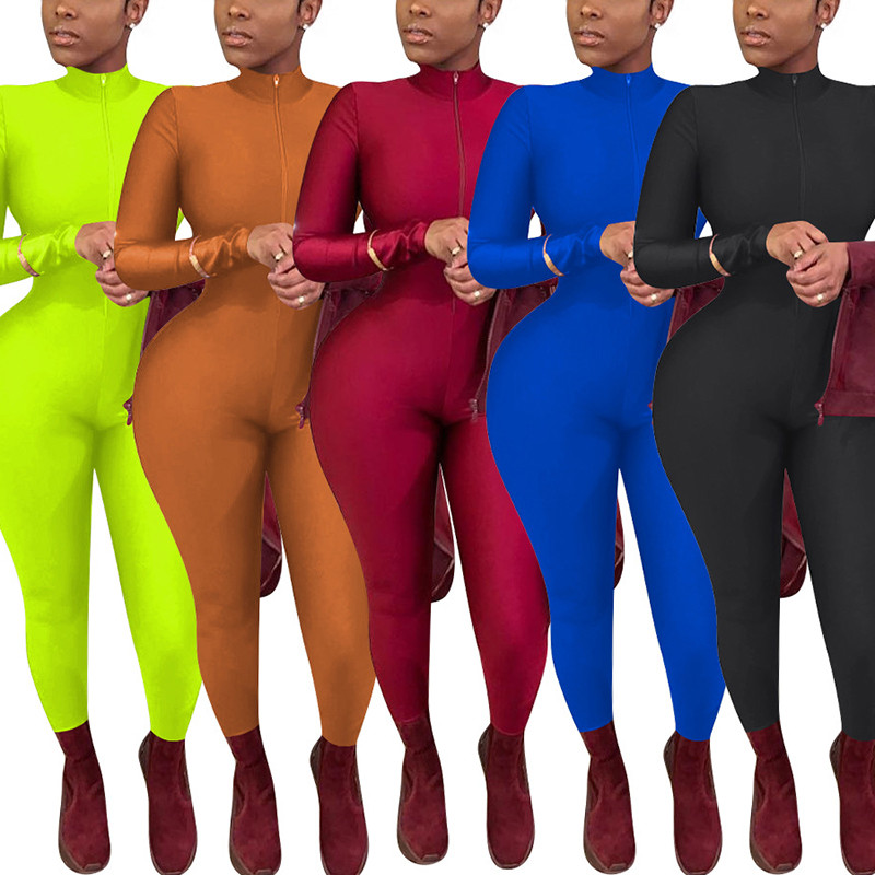 Sexy dámske tepláky s dlhým rukávom a zipsom, priliehavé nohavice, jednodielne klubové oblečenie, párty tepláky