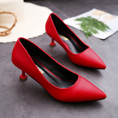 Cipele za žene 2023. Formalna normalna kožna ležerna ženska ljetna obuća sa srednjom potpeticom Crvena Stilito špicast vrh za mlade A Y2k