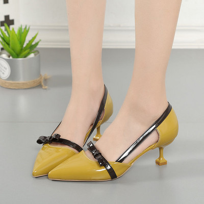 Dámske letné topánky ružové so strednými podpätkami pre ženy 2023 sandále s mašľou a špicatou špičkou, svadobné topánky pre nevestu, najnovšie modely A 39 E