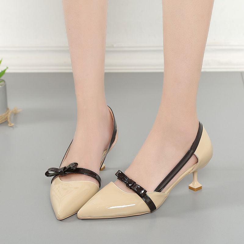 Dámske letné topánky ružové so strednými podpätkami pre ženy 2023 sandále s mašľou a špicatou špičkou, svadobné topánky pre nevestu, najnovšie modely A 39 E