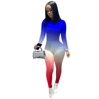 Fitness Gradient Body Rompers Γυναικεία ολόσωμη φόρμα Σέξι αθλητικά ρούχα O λαιμό μακρυμάνικο μολύβι Παντελόνι Bodycon Ολόσωμη φόρμα Γυναικείες φόρμες