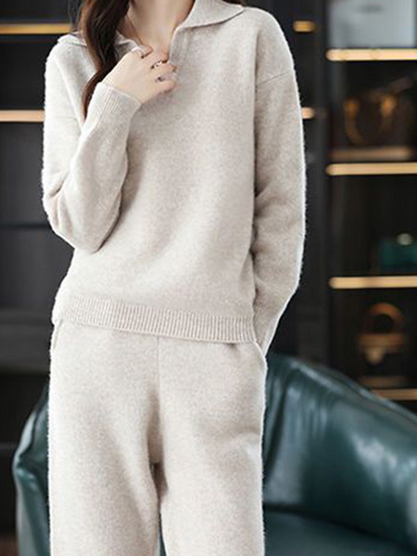 Elegantni Malhas pulover džemper Dvodijelni kompleti s V-izrezom Pull Sueters Tops Conjuntos jesen zima vrećasta mekana pletiva Komplet hlača