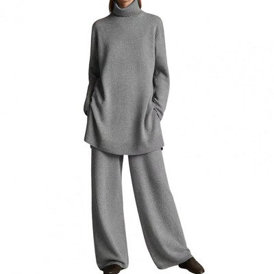 2 ks/sada trendy športové mikiny nohavice set vysoký golier plus veľkosť široké nohavice zimné blúzka nohavice set ochrana krku