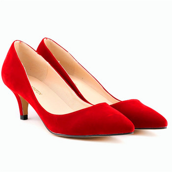 6 см комфортни дамски обувки с високи токчета 2023 г. Пролетни обувки с остър пръст, плътни флокови модни булчински рокли, помпи Плитки дамски офис обувки