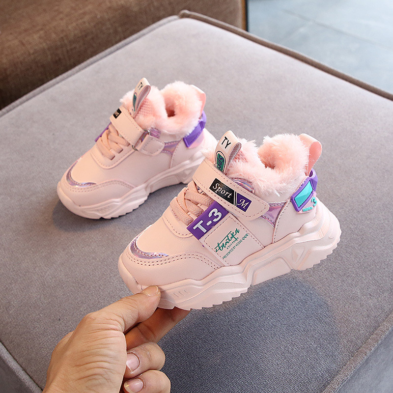 Jesen Zima Dječja sportska obuća za djevojčice Prozračne plišane tople tenisice za dječake Čizme Meka svjetlost S krznom Dječje tenisice za trčanje na otvorenom
