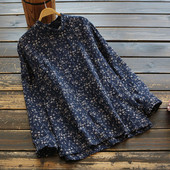 5807 Proljetna ženska bluza Vintage samostojeći ovratnik Japanski stil Široka majica dugih rukava s cvjetnim printom Pulover Topovi Pamučne košulje