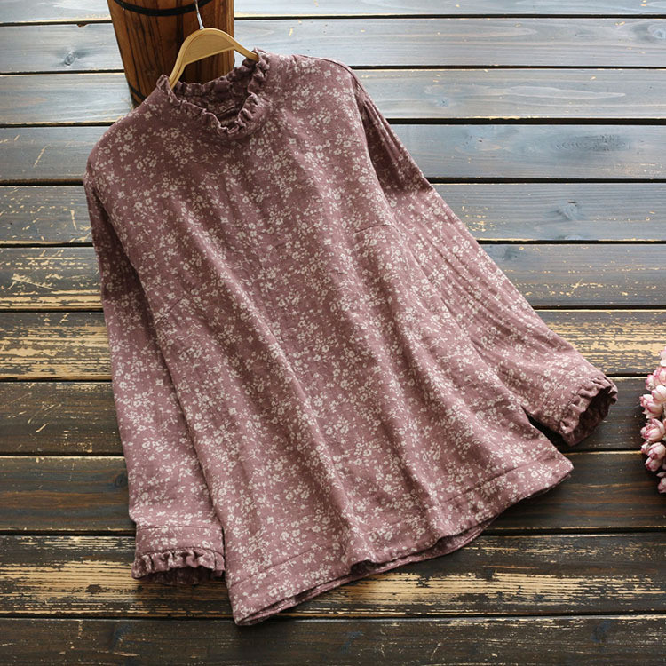 5807 Proljetna ženska bluza Vintage samostojeći ovratnik Japanski stil Široka majica dugih rukava s cvjetnim printom Pulover Topovi Pamučne košulje