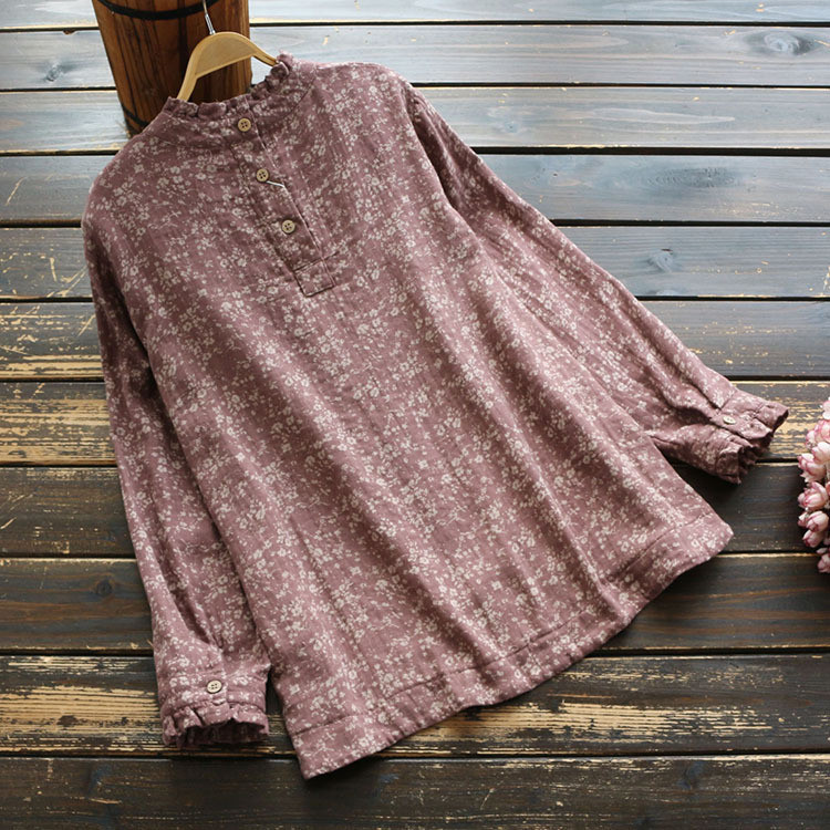 5807 Proljetna ženska bluza Vintage samostojeći ovratnik Japanski stil Široka majica dugih rukava s cvjetnim printom Pulover Topovi Pamučne košulje