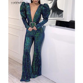 Ženski kombinezon Proljeće Jesen Ležerni dugi rukavi V-izrez Ženski jednobojni jednobojni modni dugi kombinezoni sa šljokicama Lugentolo