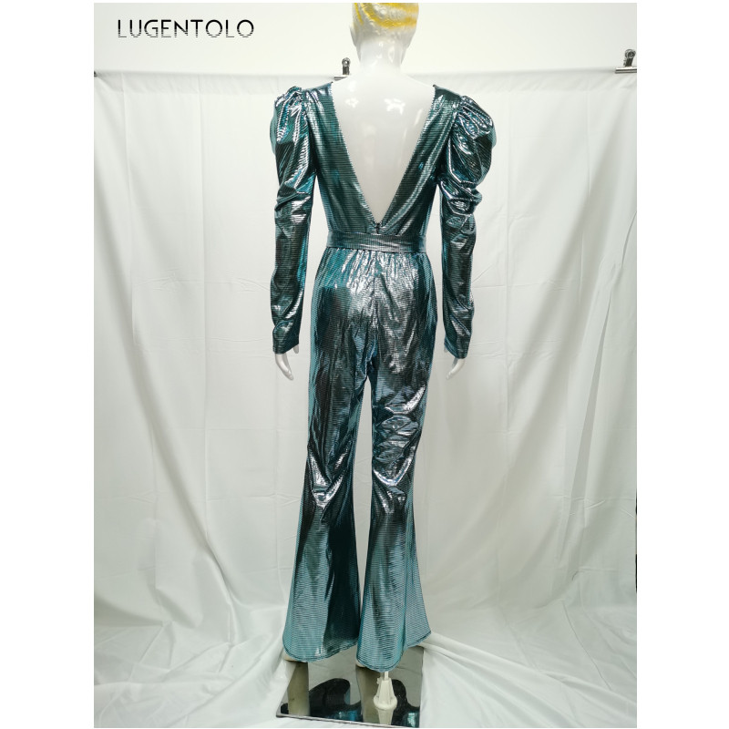 Ženski kombinezon Proljeće Jesen Ležerni dugi rukavi V-izrez Ženski jednobojni jednobojni modni dugi kombinezoni sa šljokicama Lugentolo