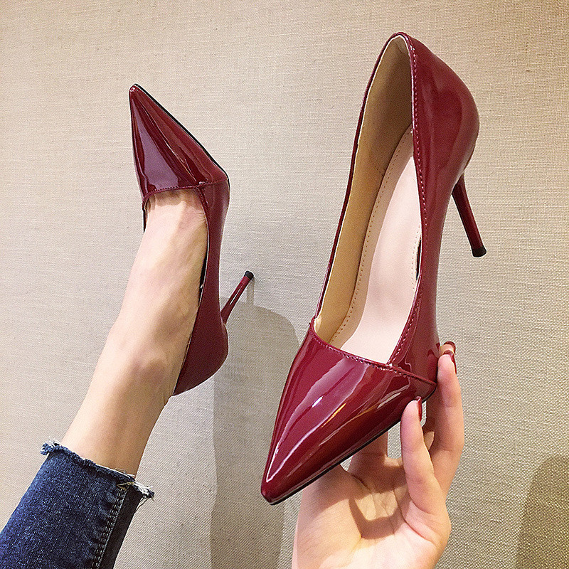 Jesen 2023. Jezgrovite lakirane kožne crvene ženske cipele za vjenčanje sa šiljatim prstima na visoke potpetice 9 cm, ženske seksi cipele za zabavu, plitke