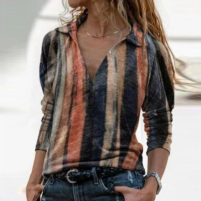 Ženska bluza s V izrezom i geometrijskim printom dugih rukava Vinrage široka košulja Proljetni ležerni pulover Ženske elegantne majice Blusas velikih veličina