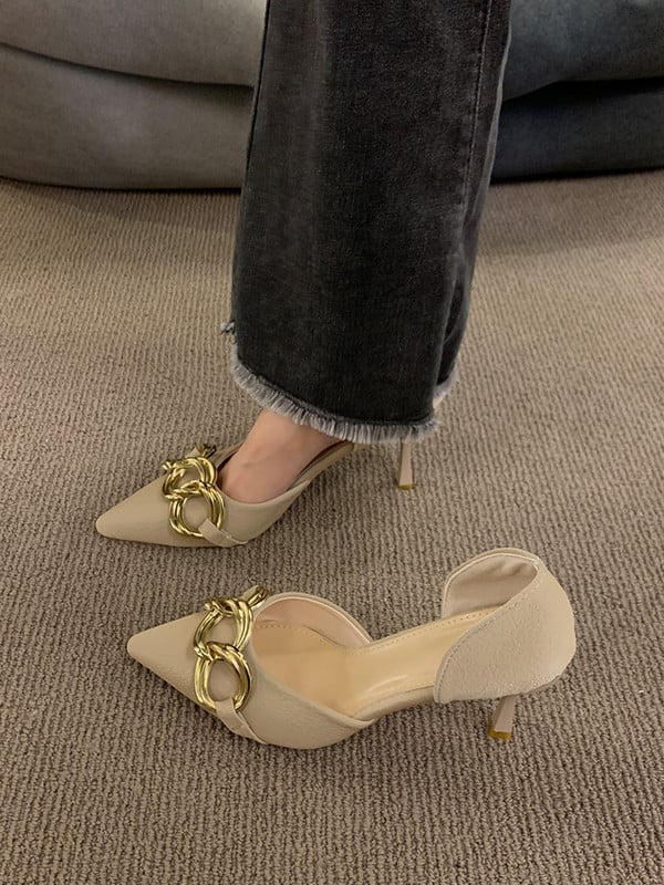 Μόδα Γόβες Παπούτσια Γυναικεία Κομψότητα Μεταλλική Αλυσίδα Διακόσμηση Αντλίες Άνοιξη Νεότερο D'Orsay Party Γόβες γάμου