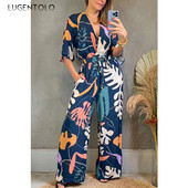 Moteriški elegantiški madingi kombinezonai su gilia V formos iškirpte trumpomis rankovėmis plonomis vasarinėmis elastinėmis aukšto juosmens moteriški kombinezonai plačiomis kelnėmis