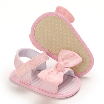 Бебешки обувки за момичета Сандали с плоска подметка Мека подметка Противохлъзгаща се Лятна панделка Точкови ивици Дантелени обувки за креватче Новородено First Walker Гореща разпродажба