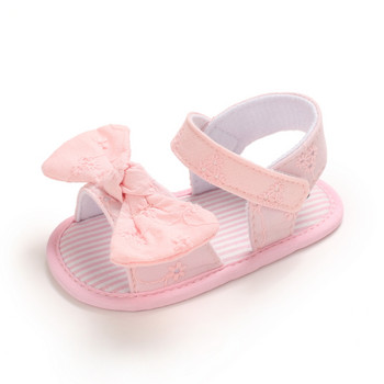 Бебешки обувки за момичета Сандали с плоска подметка Мека подметка Противохлъзгаща се Лятна панделка Точкови ивици Дантелени обувки за креватче Новородено First Walker Гореща разпродажба