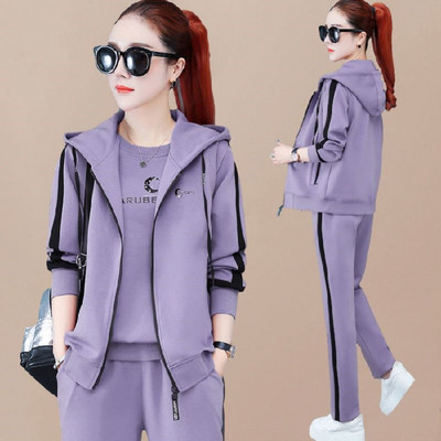 Supradimensionat 4XL ținute sport casual femei primăvară toamnă Seturi 3 piese Topuri imprimate îmbinate + paltoane cu fermoar cu glugă + costum pantaloni de jogging