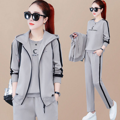 Supradimensionat 4XL ținute sport casual femei primăvară toamnă Seturi 3 piese Topuri imprimate îmbinate + paltoane cu fermoar cu glugă + costum pantaloni de jogging