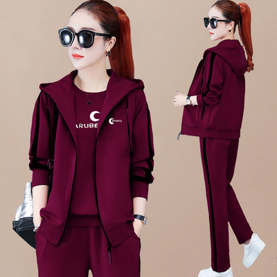 Supradimensionat 4XL ținute sport casual femei primăvară toamnă Seturi 3 piese Topuri imprimate îmbinate + paltoane cu fermoar cu glugă + costum pantaloni de jogging