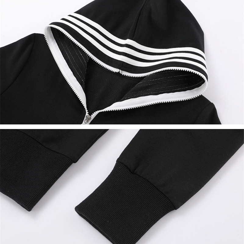 Topuri crop sexy pentru sală de gimnastică Seturi de 3 piese Vestă fără mâneci cu litere îmbinate + Manecă lungă cu glugă cu fermoar + Pantaloni jogger Trening Costume