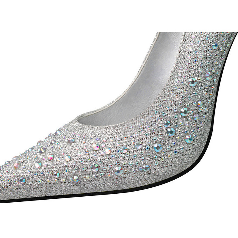 Módne krištáľové špicaté špičky svadobné topánky pre ženy jarné flitrované látkové plytké vysoké podpätky dámske sexy párty topánky žena lodičky