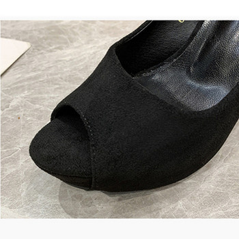 Нови дамски модни платформени плитки офис обувки от 2023 г., черни флокови високи токчета, 10-сантиметрови помпи, парти дамски обувки на шпилки, тънки