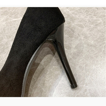 2023 Νέα πλατφόρμα μόδας για γυναίκες ρηχά παπούτσια γραφείου Black Flock Peep Toe Ψηλοτάκουνα 10cm Pumps Party Γυναικείο στιλέτο Show Thin