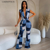 Dámske šnurovacie overaly s potlačou, letné bez rukávov, sexy, hlboký výstrih do V, dáma s vysokým pásom, elastické, ležérne, pouličné, široké nohavice