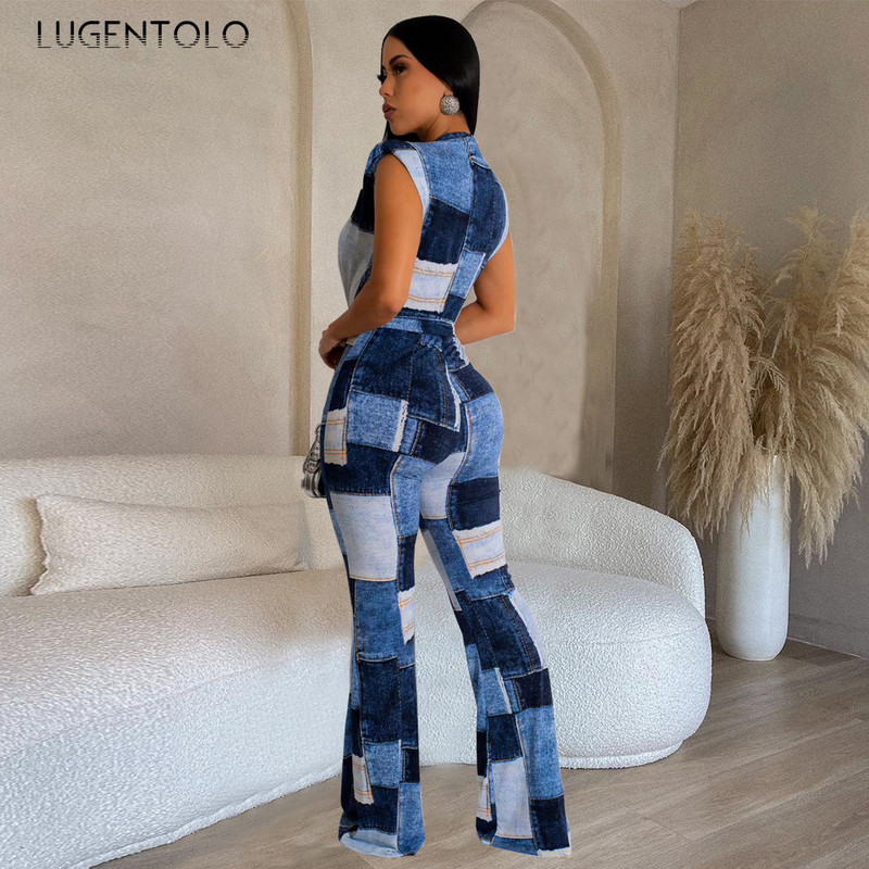 Dámske šnurovacie overaly s potlačou, letné bez rukávov, sexy, hlboký výstrih do V, dáma s vysokým pásom, elastické, ležérne, pouličné, široké nohavice