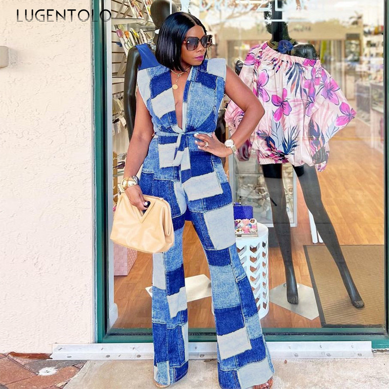 Dámske šnurovacie overaly s potlačou, letné bez rukávov, sexy, hlboký výstrih do V, dáma s vysokým pásom, elastické, ležérne, pouličné, široké nohavice