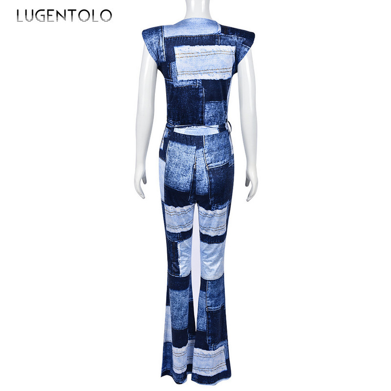 Dámske šnurovacie overaly s potlačou, letné bez rukávov, sexy, hlboký výstrih do V, dáma s vysokým pásom, elastické, ležérne, pouličné, široké nohavice