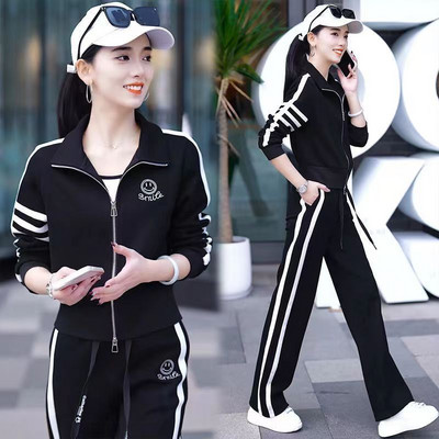 Sportsko odijelo za slobodno vrijeme za žene proljeće i jesen 2023. Novi vesternizirani modni džemper Jakna široke nogavice Hlače 2 dvodijelni set