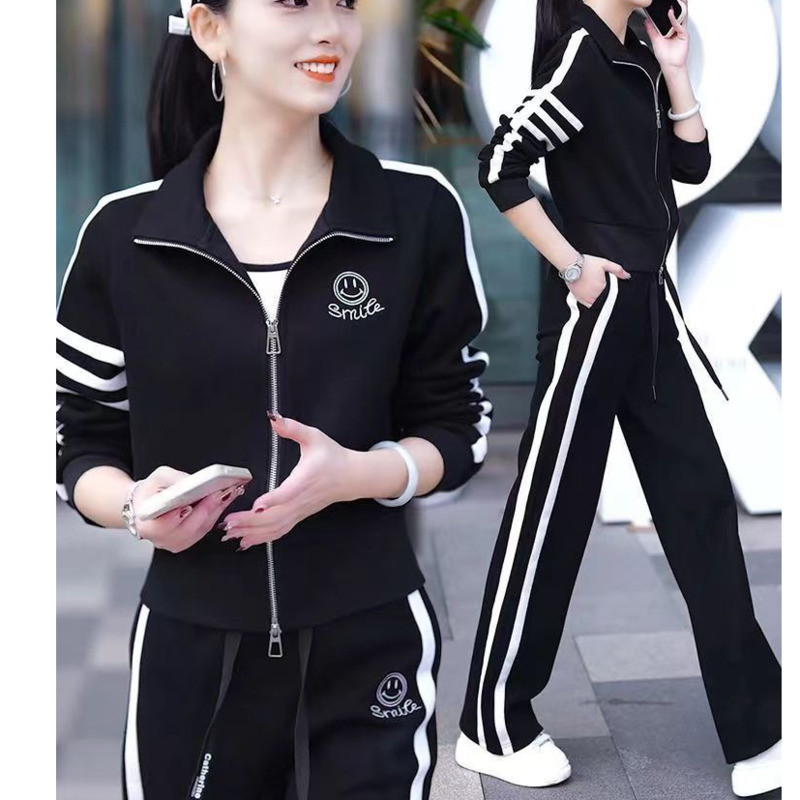 Sportsko odijelo za slobodno vrijeme za žene proljeće i jesen 2023. Novi vesternizirani modni džemper Jakna široke nogavice Hlače 2 dvodijelni set